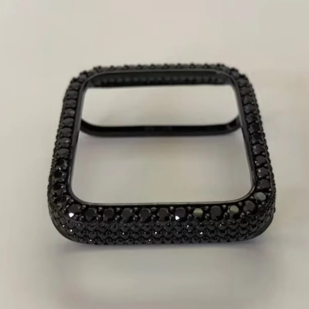 Black Apple Watch Case w/ 2.5mm Lab Diamond Bezel Bumper 💎⌚️Fits Series 3 38mm